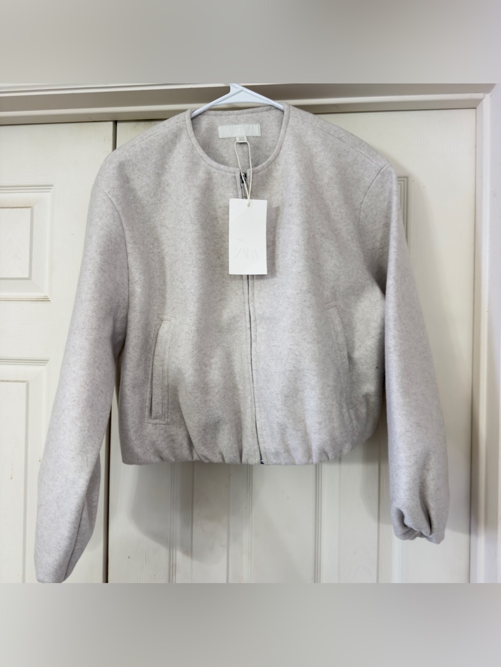 Zara Off-White Cropped Bomber Jacket - Picture 2 of 5